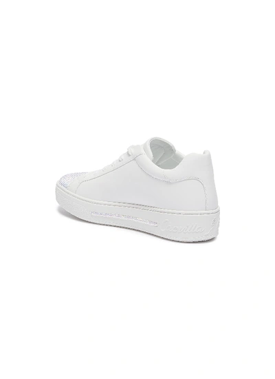 Shop René Caovilla Strass Embellished Lambskin Leather Sneakers In White