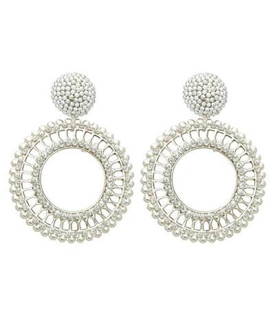 Shop Oscar De La Renta Beaded Hoop Drop Earrings In Silver