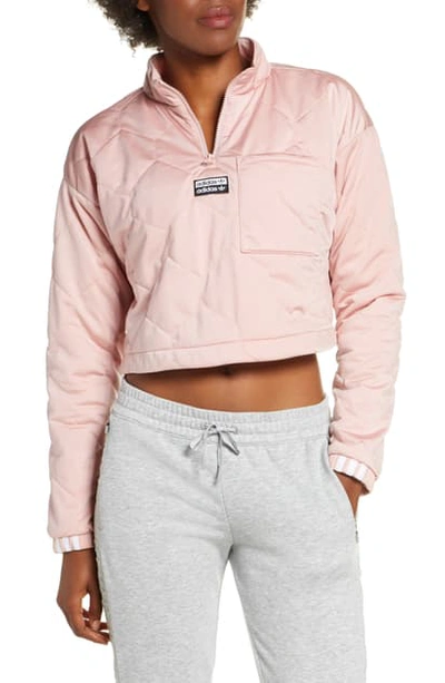 Shop Adidas Originals Recycled Long Sleeve Crop Quarter Zip Quilted Top In Pink Spirit