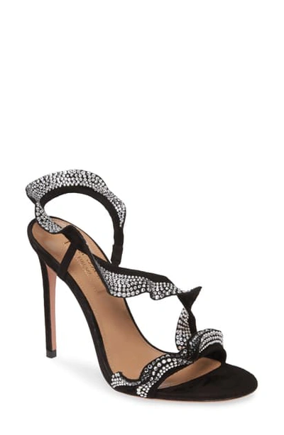 Shop Aquazzura Crystal Ruffle Slingback Sandal In Black