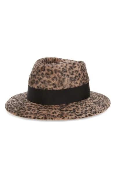 Shop Saint Laurent Leopard Spot Fur Felt Fedora In Marron/ Noir