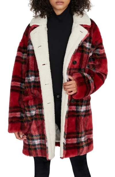 Shop Sanctuary Sierra Print Faux Fur Coat With Fleece Lining In Party Plaid / Sherpa
