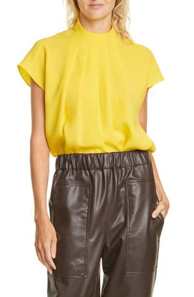 Shop Tibi Esme Pleated Crepe Top In Lime Yellow