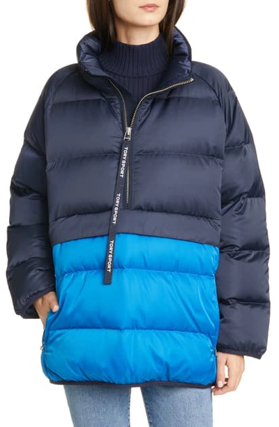 Shop Tory Sport Water Resistant Performance Satin Packable Down Jacket In Tory Navy / Galleria Blue