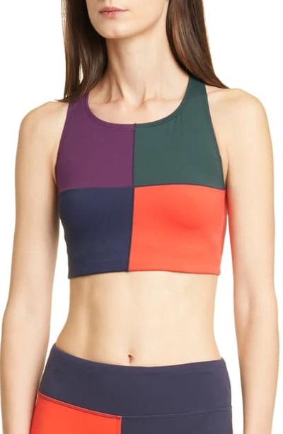 Shop Tory Sport Colorblock Sports Bra In Tory Navy Large Color Block