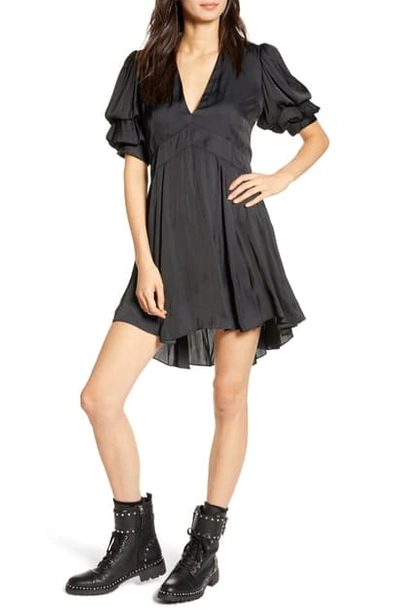Shop Zadig & Voltaire Royas Tiered Sleeve Satin Dress In Noir