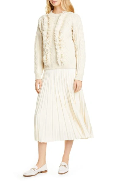 Shop Tory Burch Pleated Sweater Skirt In Ivory