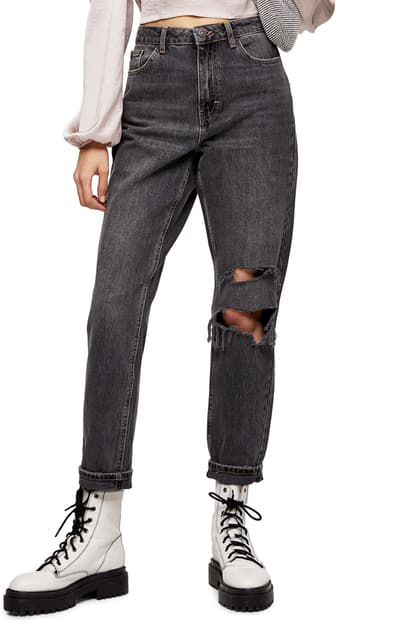 black washed ripped mom jeans