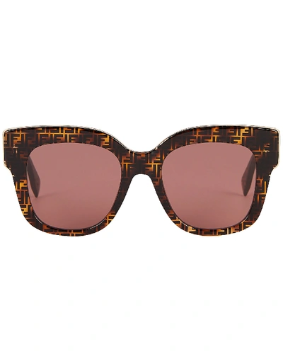 Shop Fendi Thick Frame Logo Sunglasses In Brown