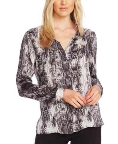 Shop Vince Camuto Snake-print Split-neck Top In Rich Black