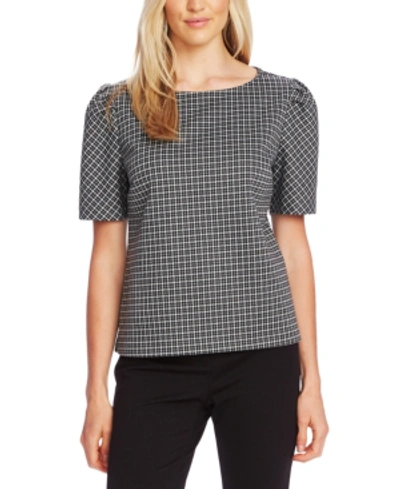 Shop Vince Camuto Checked Elbow-length-sleeve Top In Rich Black
