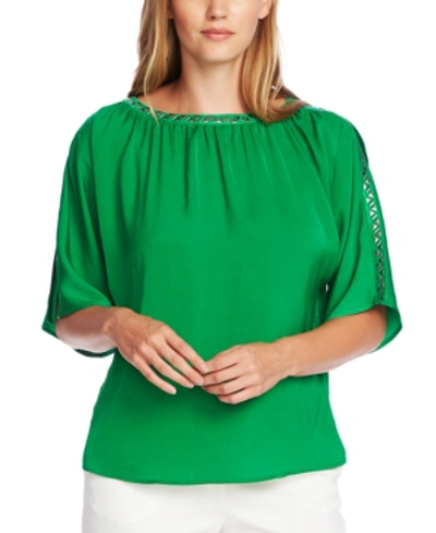 Shop Vince Camuto Embellished Split-sleeve Top In Deep Emerald