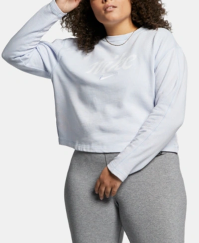 Shop Nike Plus Size Sportswear Cotton Cropped Sweatshirt In Half Blue