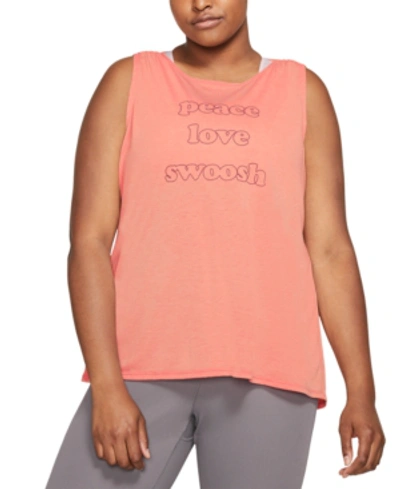 Shop Nike Plus Size Yoga Graphic Tank Top In Pink Quartz/heather/light Redwood