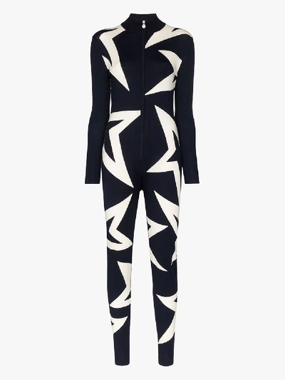 Shop Perfect Moment Stardust Printed Wool Onesie In Navy/snow White