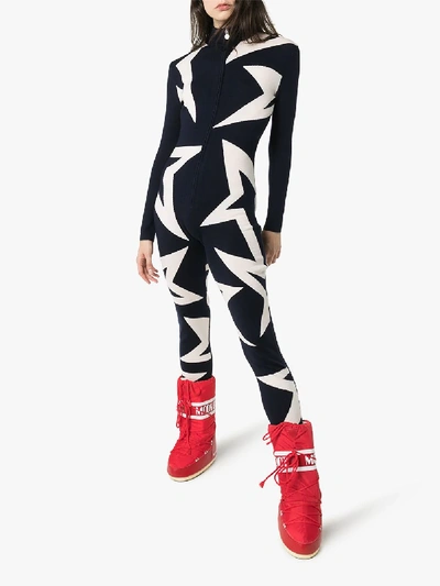 Shop Perfect Moment Stardust Printed Wool Onesie In Navy/snow White