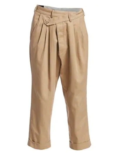 Shop R13 Cropped Triple-pleat Crossover Pants In Khaki