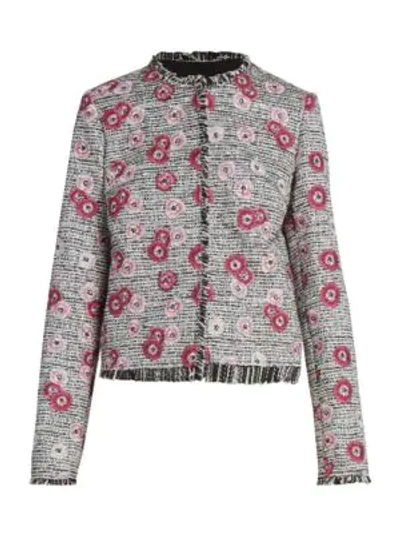 Shop Giambattista Valli Floral-embroidered Tweed Jacket In Gilly Flowers