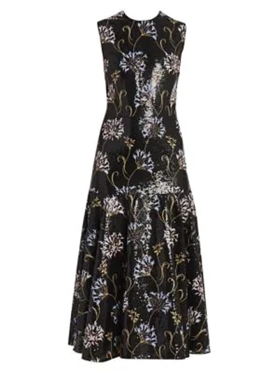 Shop Giambattista Valli Floral Sequin-embroidered Midi Dress In Black Dandelion