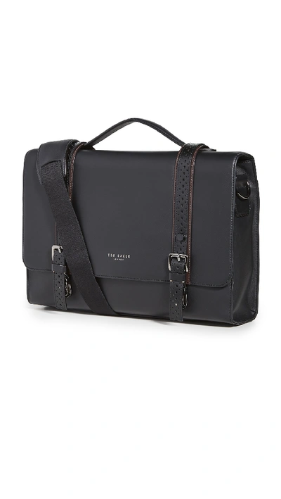 Shop Ted Baker Hoock Brogue Leather Satchel In Black