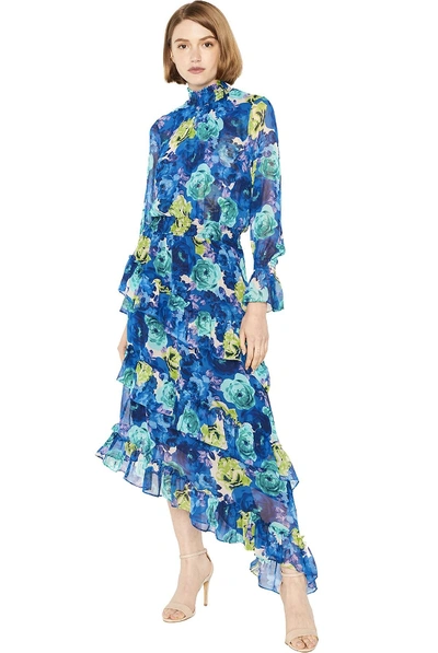 Shop Misa Rania Dress Electric Floral In Blue