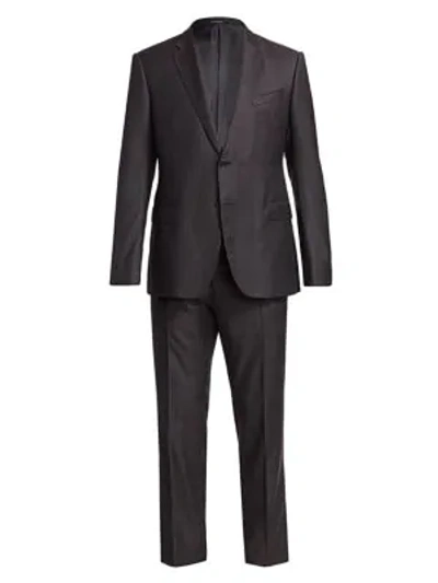 Shop Emporio Armani Super 130s M-line Single-breasted Wool Suit In Charcoal