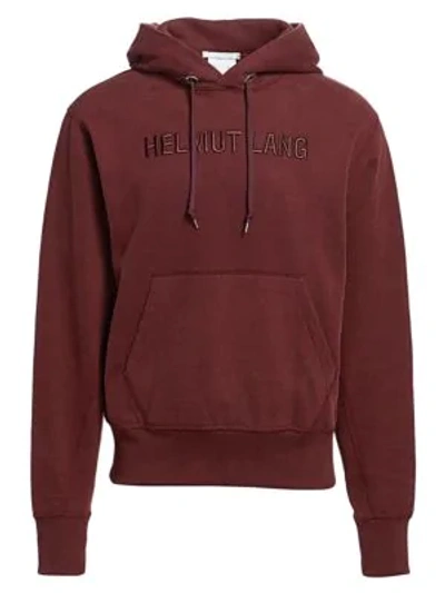 Shop Helmut Lang Standard Embroidered Logo Hoodie In Mahogany