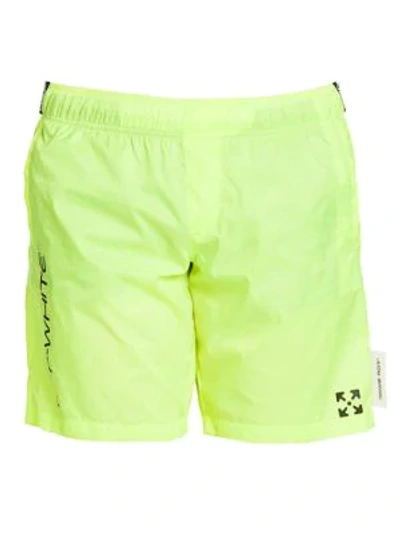 Shop Off-white Men's Neon Bermuda Swim Shorts In Fluorescent Yellow