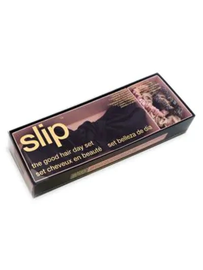 Shop Slip The Good Hair Day 4-piece Silk Scrunchie & Headband Gift Set In Black