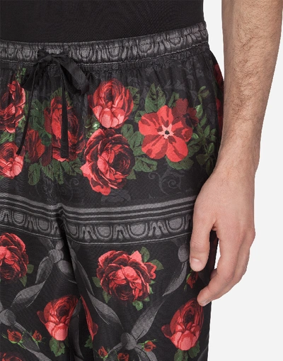 Shop Dolce & Gabbana Silk Pajama Pants With Rose Print In Floral Print