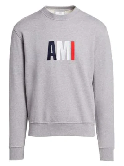 Shop Ami Alexandre Mattiussi Men's Embroidered Logo Sweatshirt In Heather Grey