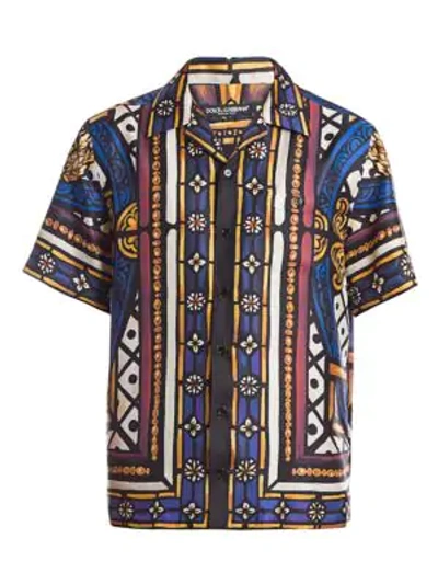 Shop Dolce & Gabbana Men's King Lion Silk Shirt In Lion Multi