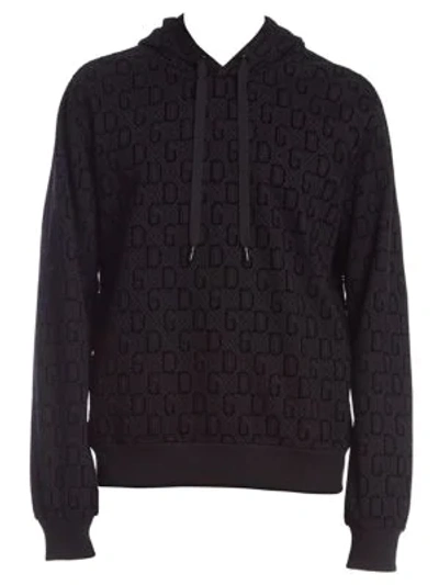 Shop Dolce & Gabbana Brushed Velvet Logo Hoodie In Black