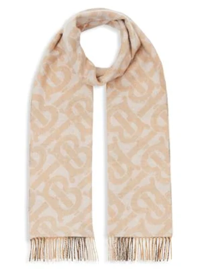 Shop Burberry Reversible Check And Monogram Cashmere Scarf In Alabaster
