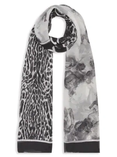 Shop Burberry Angel & Leopard Print Silk Scarf In Black