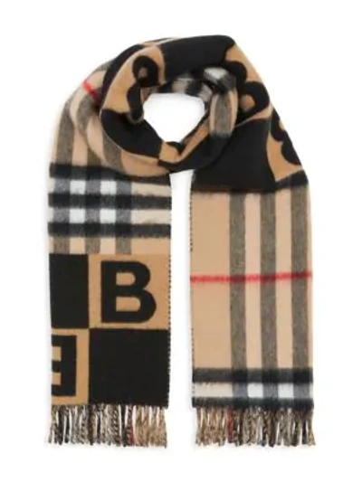 Shop Burberry Check & B Motif Wool Cashmere Scarf In Black