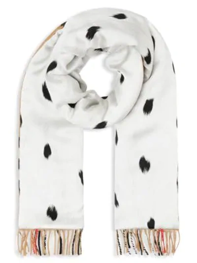 Shop Burberry Check Cashmere & Dalmatian Print Puffer Scarf In Natural White