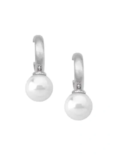 Shop Majorica Sterling Silver & Faux Pearl Hoop Earrings In White