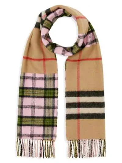 Shop Burberry Contrast Check Cashmere Merino Wool Jacquard Scarf In Candy Pink