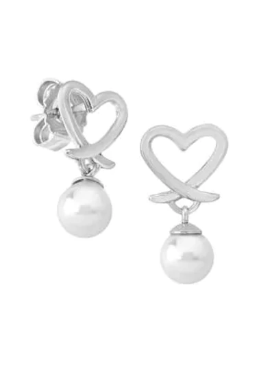 Shop Majorica Sterling Silver & 6mm Organic Man-made Pearl Heart Drop Earrings In White