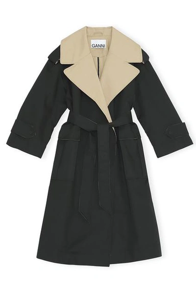 Shop Ganni Double Cotton Coat In Black