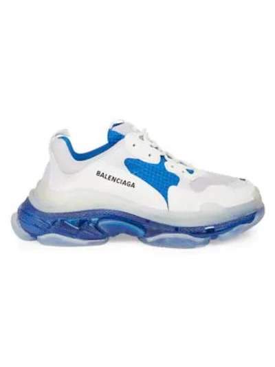 Shop Balenciaga Triple S Clear Sole Sneakers In White Blue Grey