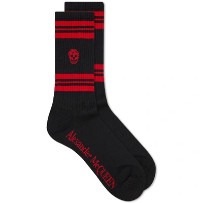Shop Alexander Mcqueen Sport Stripe Skull Sock In Black