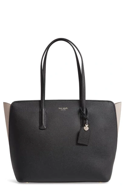 Shop Kate Spade Large Margaux Leather Tote - Black In Black/ Warm Taupe
