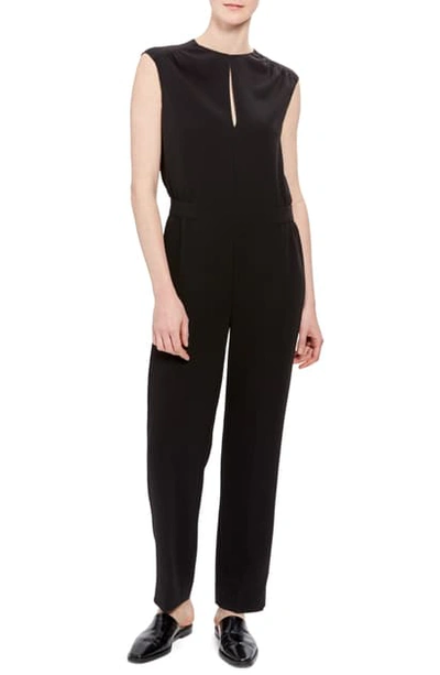 Shop Theory Shirred Sleeveless Crepe Jumpsuit In Black