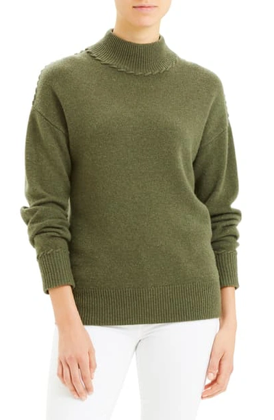 Shop Theory Whipstitch Mock Neck Cashmere Sweater In Cargo