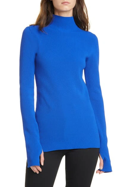 Shop Helmut Lang Mock Neck Ribbed Sweater In Azurite