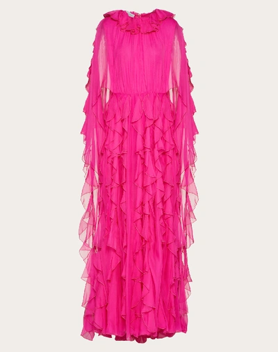 Shop Valentino Chiffon Evening Dress With Ruffles In Pink