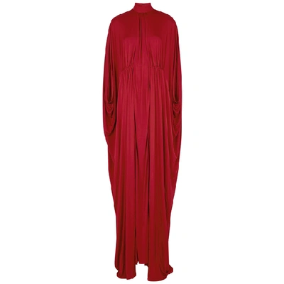 Shop Valentino Red Cape-effect Jersey Gown
