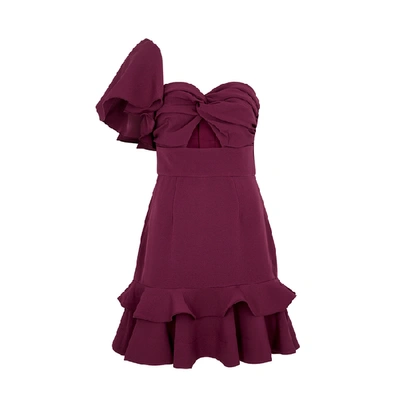 Shop Keepsake Delight Ruffle-trimmed Cady Mini Dress In Burgundy